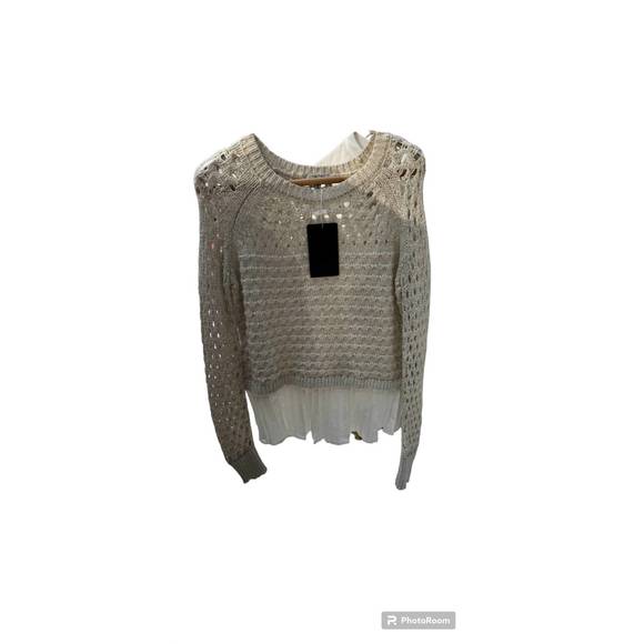 NEW FATE pleated open knit sweater in oatmeal - Picture 4 of 4